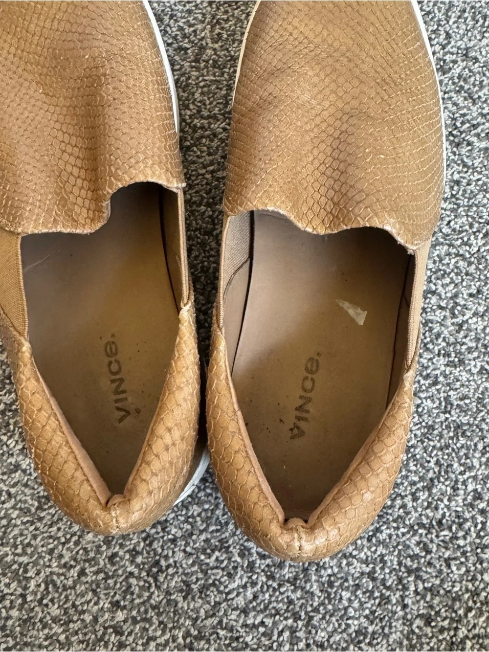 Vince Tan Textured Slip-On Sneakers with White Platform Sole